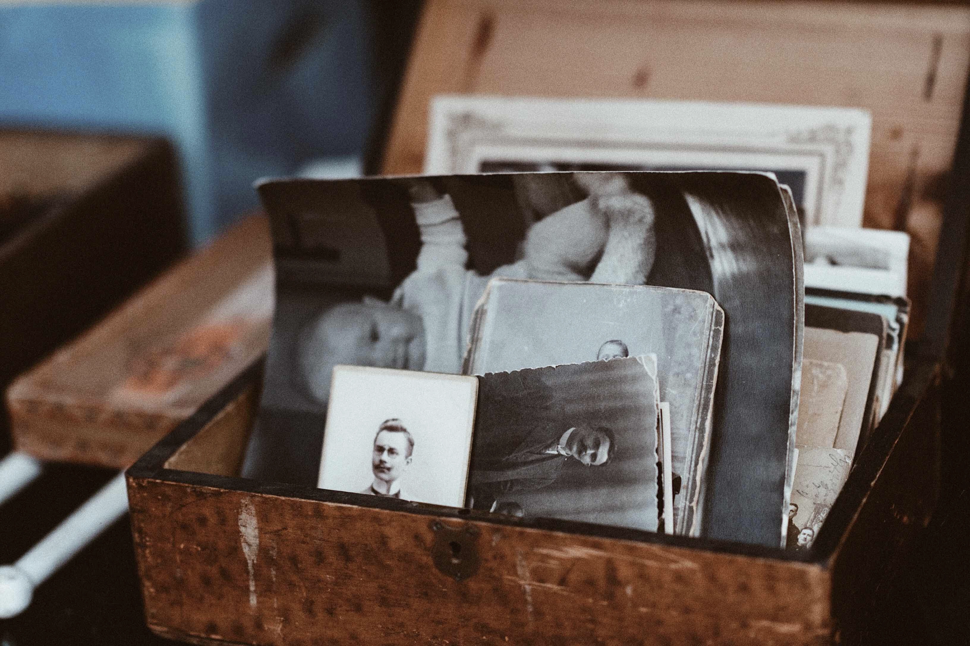 Wood box with old photos